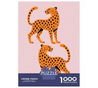 1000 Pieces Jigsaws Adults Puzzles Two Stylized Cheetahs on Pink Background Jigsaw for Adults Fun Games Staycation Kill Time Unique Gifts for Birthday And Christmas 52x38cm/1000pcs