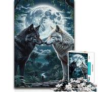 1000 Pieces Jigsaws Adults Puzzles Two Wolf in Forest Moon Hand Speed Race Impossible Game for And from 14 Years And over (size 50x75cm)