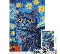 1000 Pieces Jigsaws Adults Puzzles Van Gogh's Cat Starry Night - Relax Games Home Decoration Anti-Stress Toys Wishlist with Santa Claus (50X75cm)