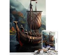 1000 Pieces Jigsaws Adults Puzzles Viking Ship on Misty Waters Jigsaw Puzzles for Adults Stress Reliever Help The Brain Exercise Gifts for Friends And Family (38x52cm)