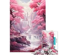 1000 Pieces Jigsaws Adults Puzzles Waterfall Sakura Trees Learning Educational Toys Relax Games Tough Challenge Great Gifts And Toys (Size 38x26cm)