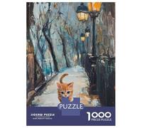 1000 Pieces Jigsaws Adults Puzzles Whimsical Cat Street Scene Puzzle for Adults Relax Games Birthday Present Parent-child Interaction 38x26cm/1000pcs