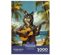 1000 Pieces Jigsaws Adults Puzzles Wolf Playing Guitar on Tropical Beach Jigsaw for Adults Fun Games Staycation Kill Time Unique Gifts for Birthday And Christmas 70x50cm/1000pcs