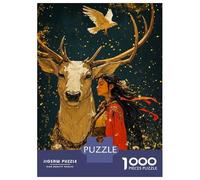 1000 Pieces Jigsaws Adults Puzzles Woman And White Stag Jigsaw for Adults Toy Wall Decor Hand Speed Race Difficult And Challenge 52x38cm/1000pcs
