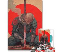1000 Pieces Jigsaws Adults Puzzles Wounded Samurai with Katana And Red Sun Hand Speed Race Impossible Game for And from 14 Years And over (size 50x75cm)