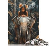 1000 Pieces Jungle Girl And Elephant Jigsaw Puzzles for Adults Puzzles Wooden Puzzles Jigsaw Puzzles for Adults Educational Game Challenge Toy 1000pcs (75x50cm)