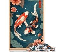 1000 Pieces 'Koi Fish Japanese' Poster, Picture, Metal Print, Paint by Yushiroe Creative Square Wooden Jigsaw Puzzles for Adults Educational Game Challenge Toy 1000pcs (75x50cm)