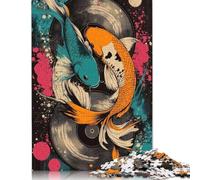 1000 Pieces Koi Fish Vinyl Art Yin Yang Koi Fish Vibrant Abstract Design Puzzle for Adults Puzzles for Adults & Teenager Relax Puzzles Games 1000pcs (75x50cm)