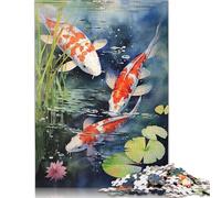 1000 Pieces Koi Fish Watercolor Puzzles Wooden Puzzle for Adults And Teenager Puzzling for Gift 1000pcs (75x50cm)
