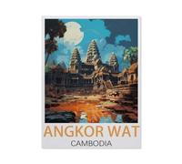 1000 Pieces Landscape Puzzles DIY，Angkor Wat Cambodia Vintage Travel Poster，Jigsaw Creativity Toys for Kids Adults（50x70cm）-BH11