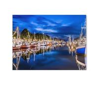 1000 Pieces Landscape Puzzles DIY，Night view with ships and the Baltic Sea in Warnemünde, Rostock, Germany，Jigsaw Creativity Toys for Kids Adults（50x70cm）-H53