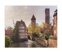 1000 Pieces Landscape Puzzles DIY，Ratsmühle or Old Water Mill and Water Tower on the Ilmenau River, Lüneburg，Jigsaw Creativity Toys for Kids Adults（75x50cm）-X13