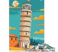 1000 Pieces Leaning Tower of Pisa Illustration Jigsaw Puzzles Wooden Puzzles for Adults & Teenager Family Game for Adults And Teenagers 1000pcs (75x50cm)