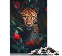 1000 Pieces Leopard Green Jungle Roses for Adults Difficult Jigsaw Puzzles Puzzles Wooden Puzzles Educational Game for Adult Teenagers 1000pcs (75x50cm)