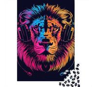 1000 Pieces Lion with Headphones Sunglasses Jigsaw Puzzles for Adults Paper Puzzles for Adults Teenager Man Woman Gift 1000pcs (38x26cm)