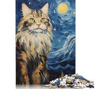 1000 Pieces Maine Coon Starry Night Puzzle Jigsaw, Difficulty Puzzle Jigsaw Educational Game Toy Family Decoration 1000pcs (38x26cm)