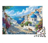 1000 Pieces Mediterranean Village Puzzle for Adults Paper Jigsaw Educational Greek Landscape Puzzle Home Decor Stress Relief 70x50cm/1000pcs