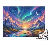 1000 Pieces Mini Jigsaw Puzzle Aurora Mountain Lake for Adults | 52x38cm Cardboard Living Room Decor Durable Structure Birthday Gift Mind Relaxation
