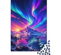 1000 Pieces Mini Jigsaw Puzzle Aurora Mountain Ocean for Adults | 52x38cm Cardboard Living Room Decor Durable Structure Birthday Gift Mind Relaxation