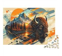 1000 Pieces Mini Jigsaw Puzzle Bison Mountain for Adults