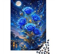 1000 Pieces Mini Jigsaw Puzzle Blue Rose Moon for Adults | 70x50cm Cardboard Home Decor Smooth Surface Birthday Gift Mind Relaxation