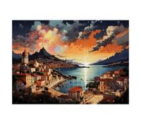 1000 Pieces Mini Jigsaw Puzzle Coastal Town Sunset for Adults | 52x38cm Cardboard, Living Room Decor, Durable Structure, Gathering Gift, Mind Relaxation