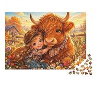 1000 Pieces Mini Jigsaw Puzzle Cow Girl Farm for Adults | 52x38cm Cardboard Living Room Decor Durable Structure Birthday Gift Mind Relaxation