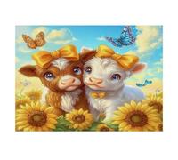 1000 Pieces Mini Jigsaw Puzzle Cows Sunflowers Butterflies for Adults | 38x26cm Cardboard, Living Room Decor, Premium Craftsmanship, Birthday Gift, Mind Relaxation
