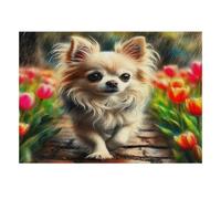 1000 Pieces Mini Jigsaw Puzzle Dog Tulip Path for Adults | 70x50cm Cardboard Puzzle Game Home Decor Birthday Gift Brain Training Perfect Interlocking