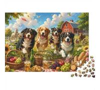 1000 Pieces Mini Jigsaw Puzzle Dogs Picnic Farm for Adults | 52x38cm Cardboard, Living Room Decor, Premium Craftsmanship, Birthday Gift, Mind Relaxation