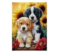 1000 Pieces Mini Jigsaw Puzzle Dogs Sunflowers for Adults | 52x38cm Cardboard, Living Room Decor, Durable Structure, Birthday Gift, Mind Relaxation