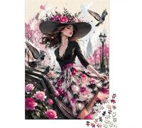 1000 Pieces Mini Jigsaw Puzzle Elegant Woman Flowers for Adults | 70x50cm Cardboard Home Decor Durable Structure Birthday Gift Mind Relaxation