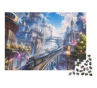 1000 Pieces Mini Jigsaw Puzzle Fantasy Train City for Adults | 38x26cm Cardboard Living Room Decor Durable Structure Birthday Gift Mind Relaxation