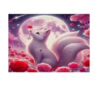 1000 Pieces Mini Jigsaw Puzzle Fox Moon Flowers for Adults | 38x26cm Cardboard Home Decor Durable Structure Birthday Gift Mind Relaxation