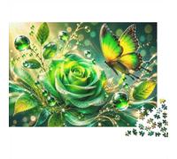 1000 Pieces Mini Jigsaw Puzzle Green Rose Butterfly for Adults