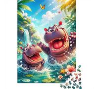 1000 Pieces Mini Jigsaw Puzzle Hippopotamus for Adults | 70x50cm Cardboard Home Decor Durable Structure Birthday Gift Stress Relief