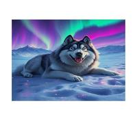 1000 Pieces Mini Jigsaw Puzzle Husky Aurora Snow for Adults