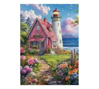 1000 Pieces Mini Jigsaw Puzzle Lighthouse Cottage Garden for Adults | 38x26cm Cardboard, Living Room Decor, Durable Structure, Birthday Gift, Mind Relaxation