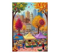 1000 Pieces Mini Jigsaw Puzzle Market City Autumn for Adults | 52x38cm Cardboard Home Decor Durable Structure Birthday Gift Stress Relief