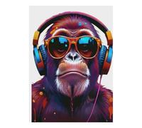 1000 Pieces Mini Jigsaw Puzzle Monkey Headphones for Adults | 52x38cm Cardboard, Home Decor, Durable Structure, Birthday Gift, Mind Relaxation