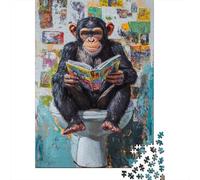 1000 Pieces Mini Jigsaw Puzzle Monkey Reading for Adults | 38x26cm Cardboard, Living Room Decor, Durable Structure, Birthday Gift, Mind Relaxation