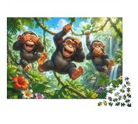 1000 Pieces Mini Jigsaw Puzzle Monkeys for Adults | 52x38cm Cardboard Living Room Decor Durable Structure Birthday Gift Mind Relaxation