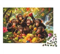1000 Pieces Mini Jigsaw Puzzle Monkeys Fruit Nature for Adults | 52x38cm Cardboard, Living Room Decor, Durable Structure, Birthday Gift, Mind Relaxation