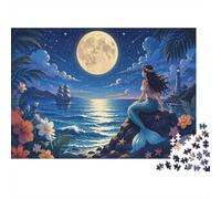 1000 Pieces Mini Jigsaw Puzzle Ocean Moon Mermaid for Adults | 52x38cm Cardboard Living Room Decor Durable Structure Birthday Gift Mind Relaxation