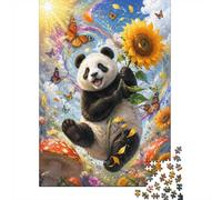 1000 Pieces Mini Jigsaw Puzzle Panda Sunflower for Adults | 70x50cm Cardboard Living Room Decor Durable Structure Birthday Gift Mind Relaxation