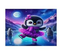 1000 Pieces Mini Jigsaw Puzzle Penguin Ice Skating for Adults | 38x26cm Cardboard, Living Room Decor, Durable Structure, Birthday Gift, Mind Relaxation