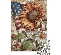 1000 Pieces Mini Jigsaw Puzzle Sunflower Flower Flag for Adults | 38x26cm Cardboard Living Room Decor Durable Structure Birthday Gift Mind Relaxation