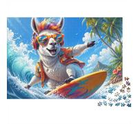 1000 Pieces Mini Jigsaw Puzzle Surfing Llama for Adults | 52x38cm Cardboard, Living Room Decor, Premium Craftsmanship, Birthday Gift, Mind Relaxation