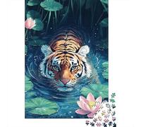 1000 Pieces Mini Jigsaw Puzzle Tiger Water Lily for Adults | 38x26cm Cardboard, Puzzle Assembly, Young Adults, Living Room Decor, Stress Relief