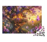 1000 Pieces Mini Jigsaw Puzzle Treehouse Fairies Butterflies Sunset for | 52x38cm Cardboard Living Room Decor Durable Structure Birthday Gift Mind Relaxation